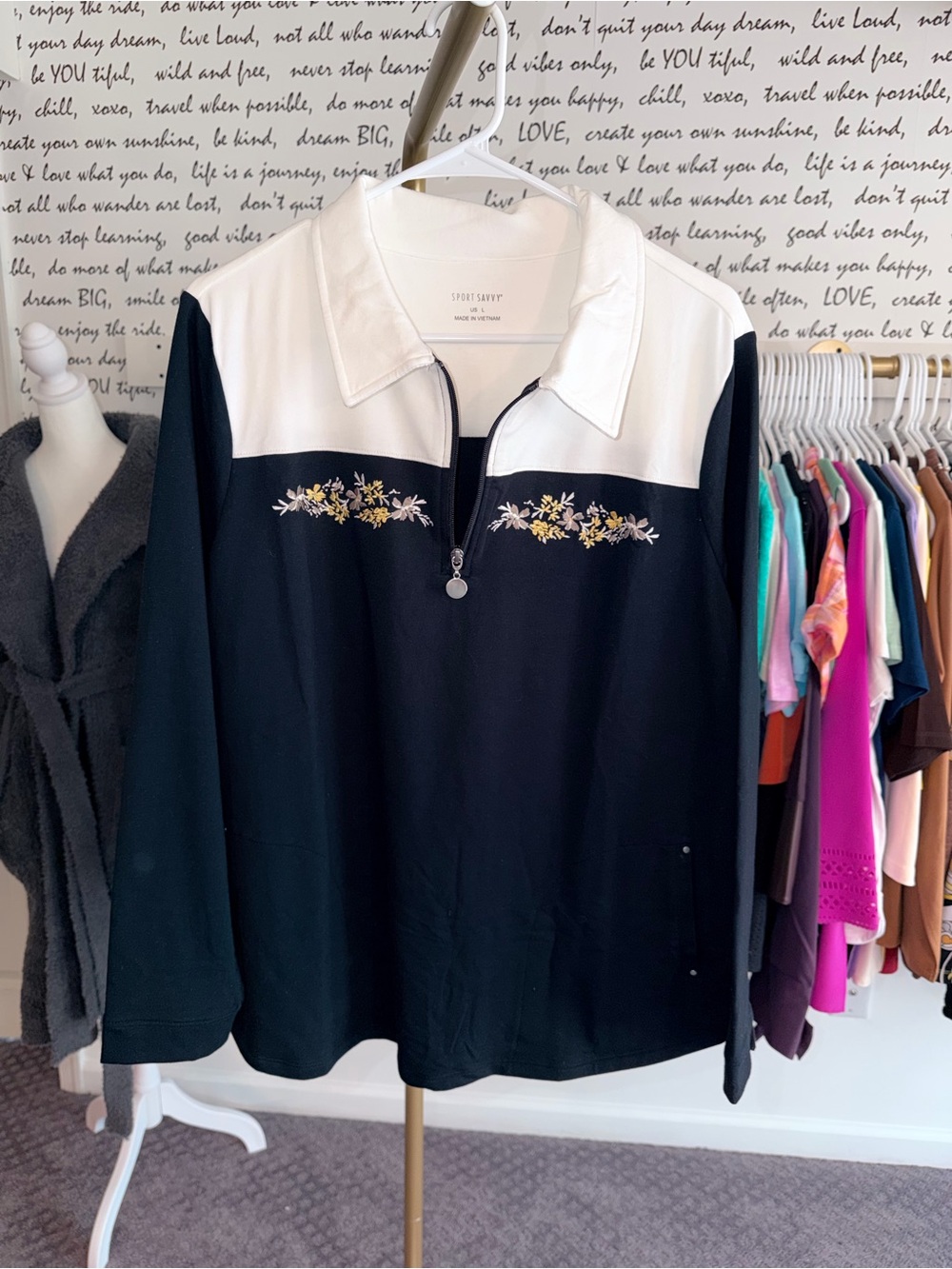 Sport Savvy Colorblocked French Terry 3/4 Zip Jacket with Embroidery
